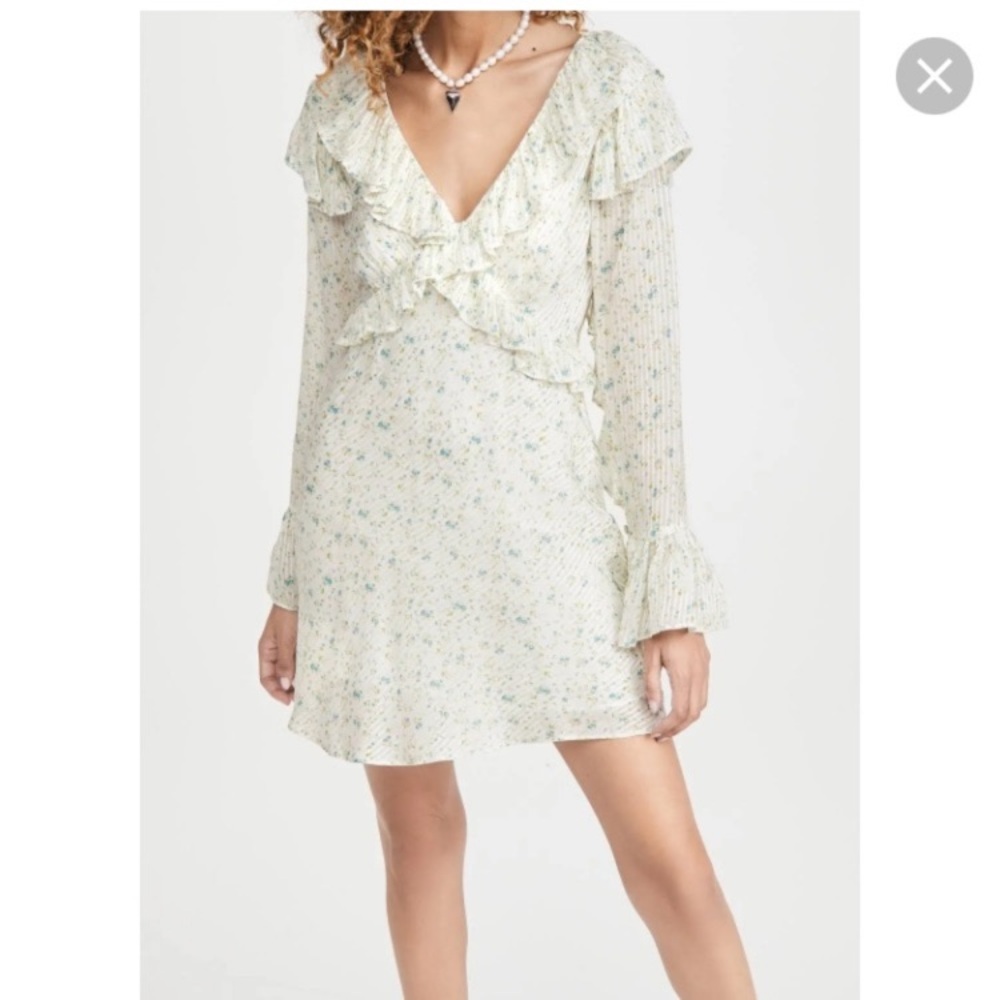 Free People ruffle floral mini dress size small long sleeve feminine
